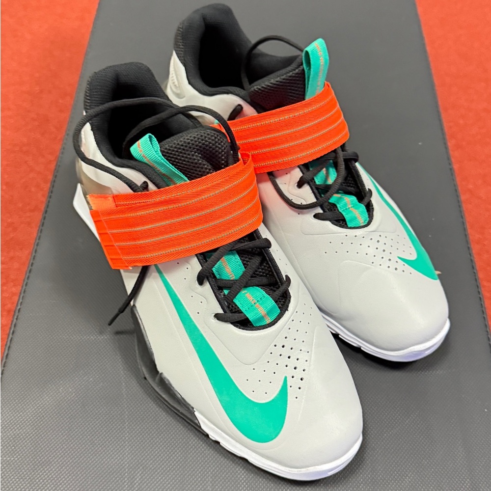 Nike White and Teal Sneakers with Orange Strap